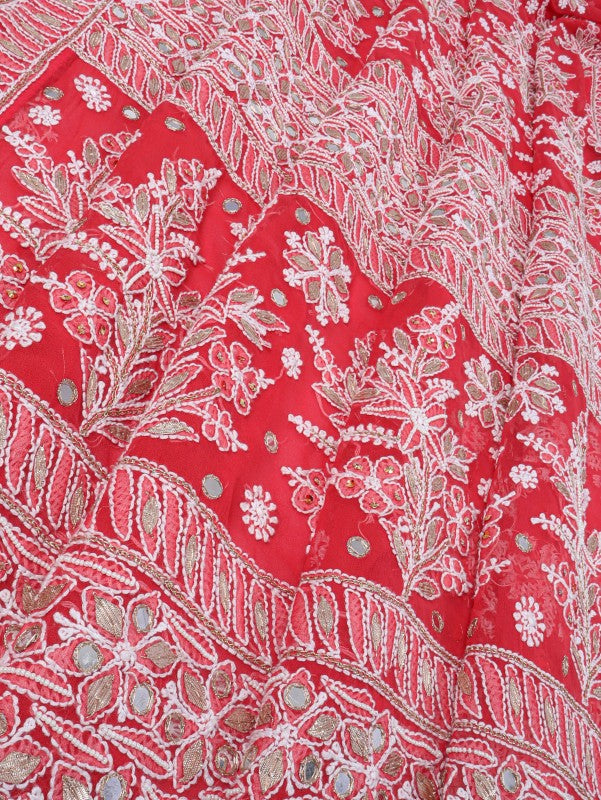 Ada Hand Embroidered Carrot Pink Georgette Lucknowi Chikankari Saree/Blouse With Gota Patti Work A621565
