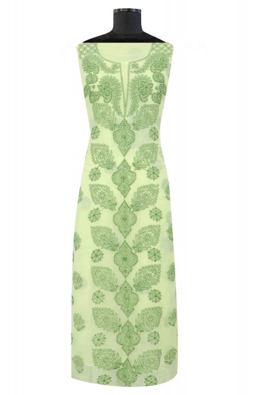 Ada Hand Embroidered Lemon Georgette Lucknowi Chikan Unstitched Suit Piece A211222