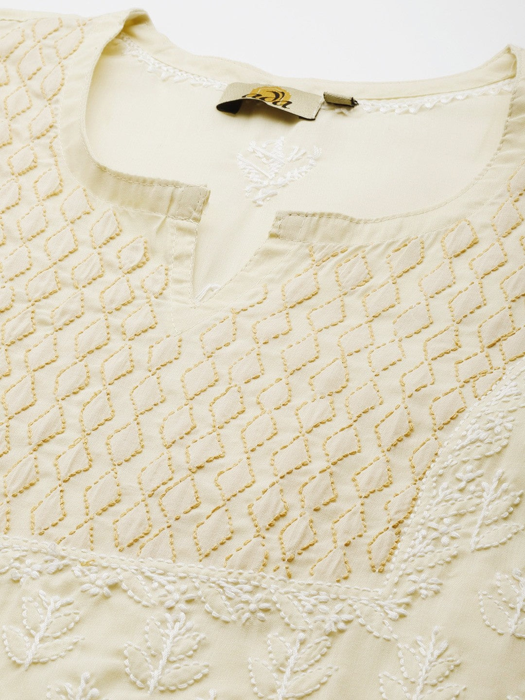 Ada Hand Embroidered Fawn Cotton Lucknowi Chikankari Short Kurti A911214