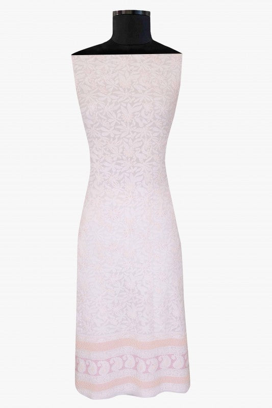 Ada Hand Embroidered White Georgette Lucknowi Chikan Unstitched Kurta Piece with Pearl Work A600525