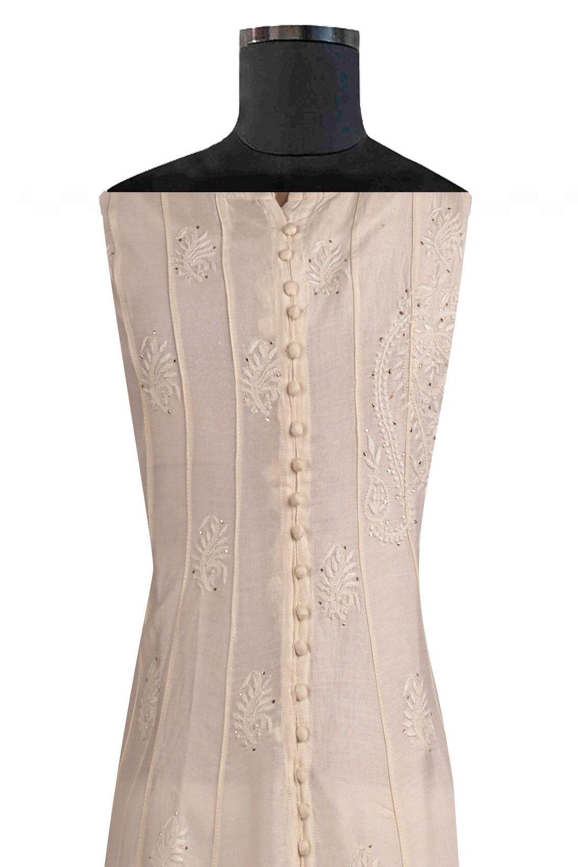 Ada Hand Embroidered Cream Chanderi Lucknowi Chikankari Unstitched Kurta Piece With Muqaish Work A601073