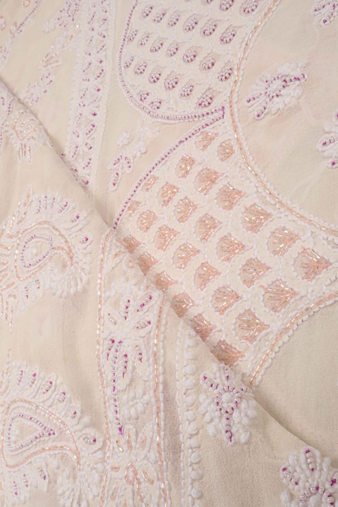 Ada Hand Embroidered White Pure Georgette Lucknowi Chikankari Dupatta With Cutdana Work 01A75753