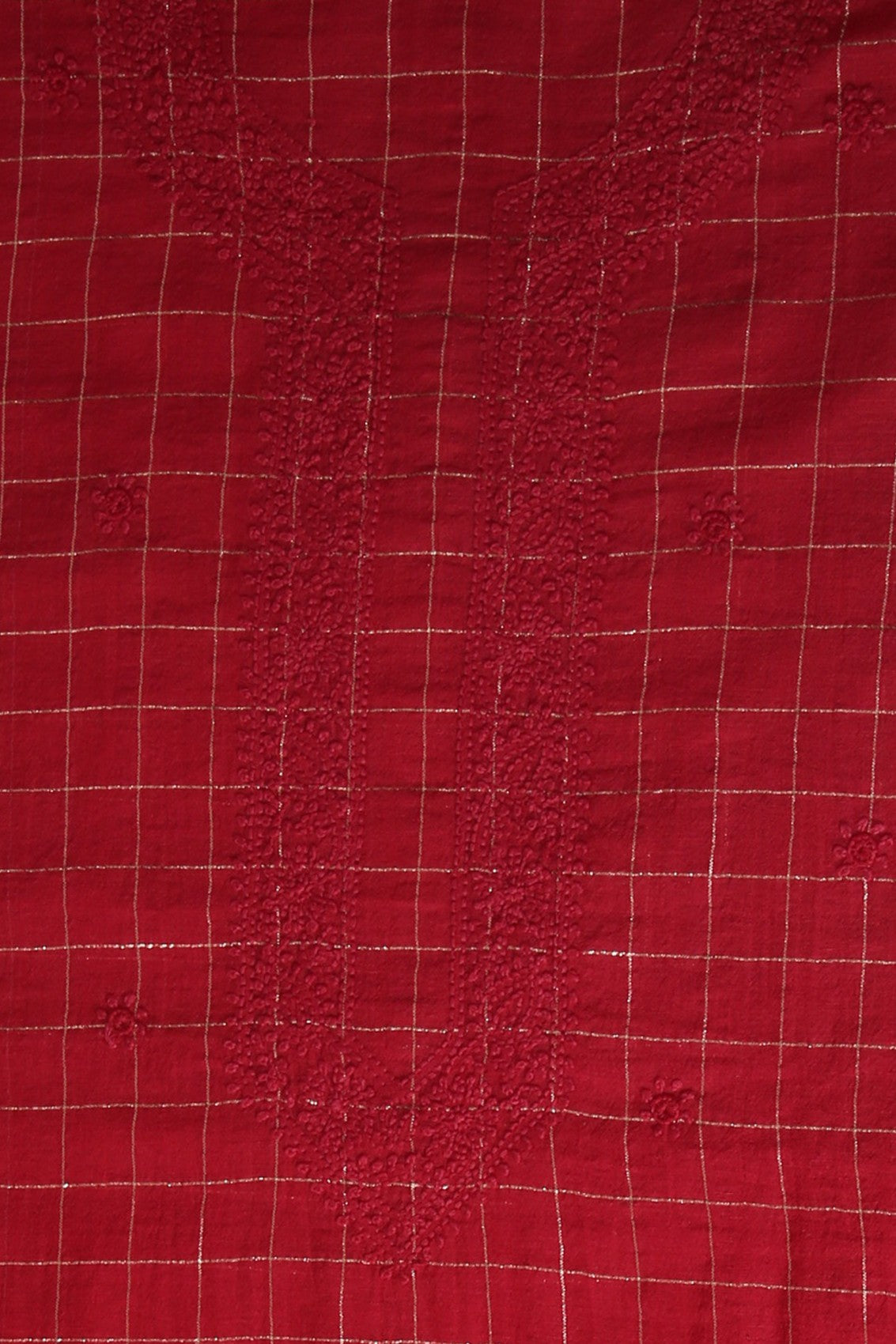 Ada Hand Embroidered Maroon Chanderi Lucknowi Chikankari Unstitched Men's Kurta Piece With Lurex Work 01A330040
