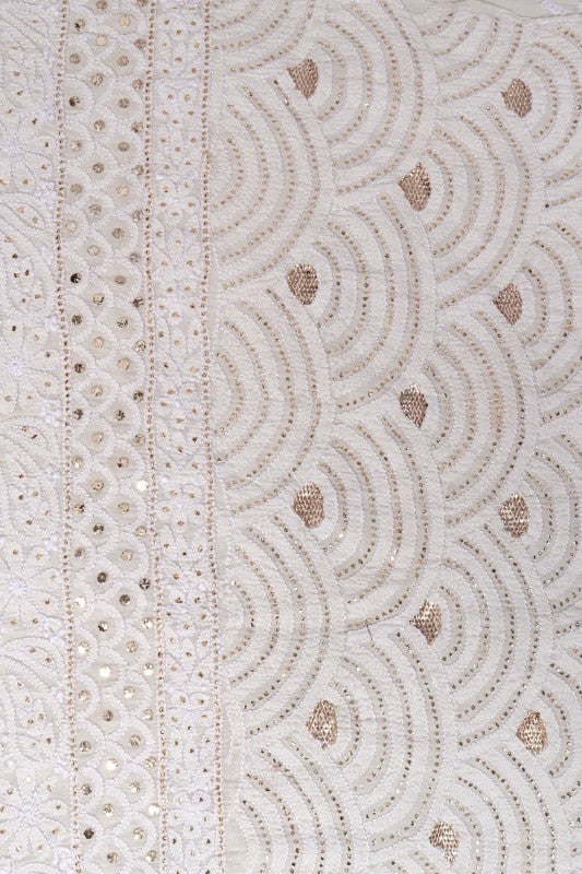 Ada Hand Embroidered White Pure Georgette Lucknowi Chikankari Lehenga Set With Muqaish Work 01A118622