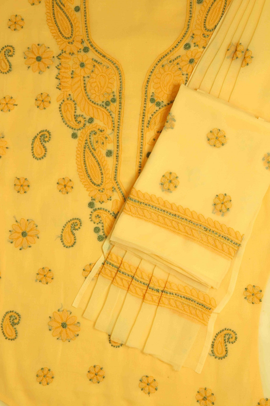 Ada Hand Embroidered Yellow Georgette Lucknowi Chikankari Unstitched Suit Piece A211189