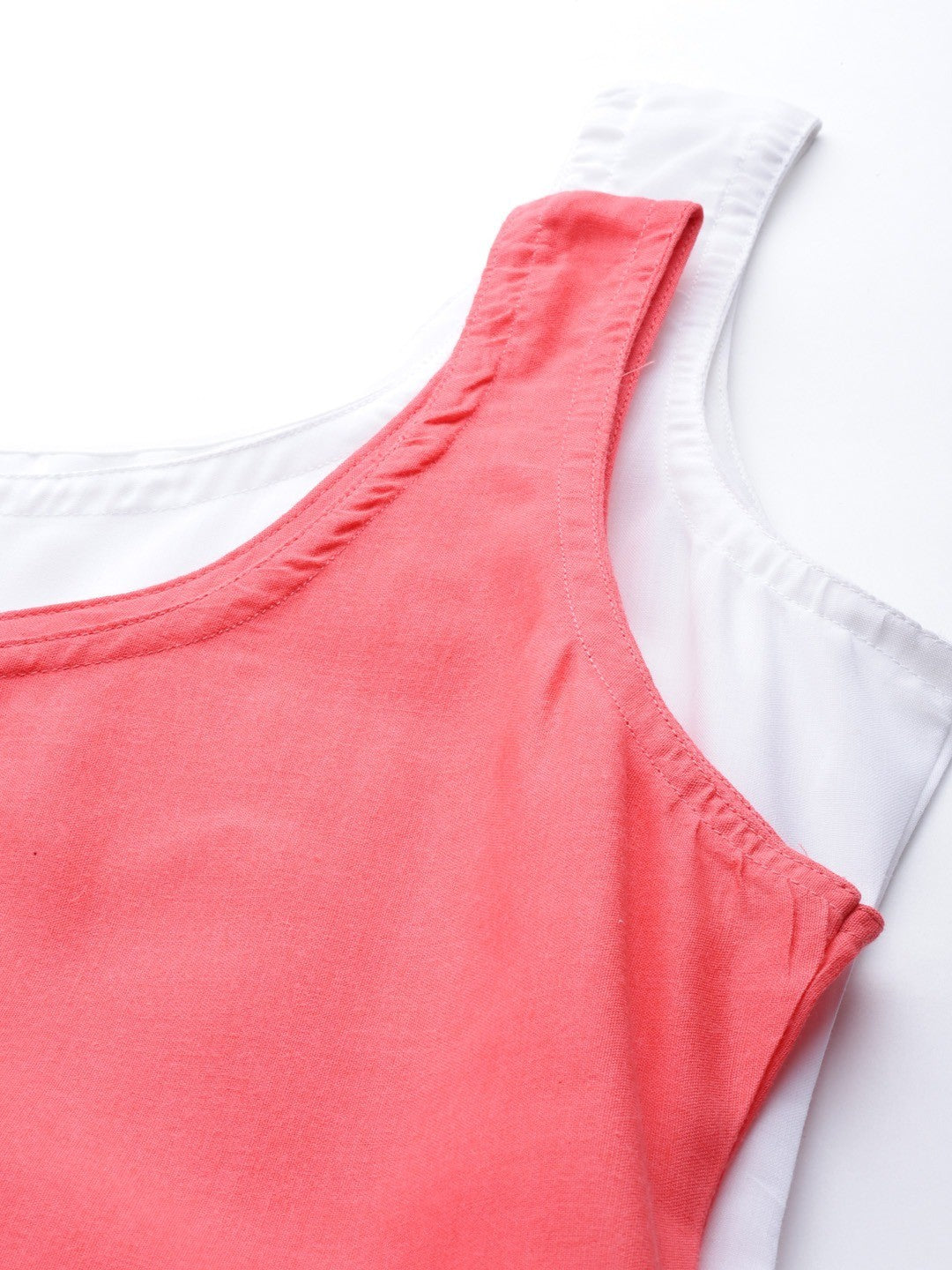 Ada White And Carrot Pink Cotton Long Slips Combo of 2 A111136.
