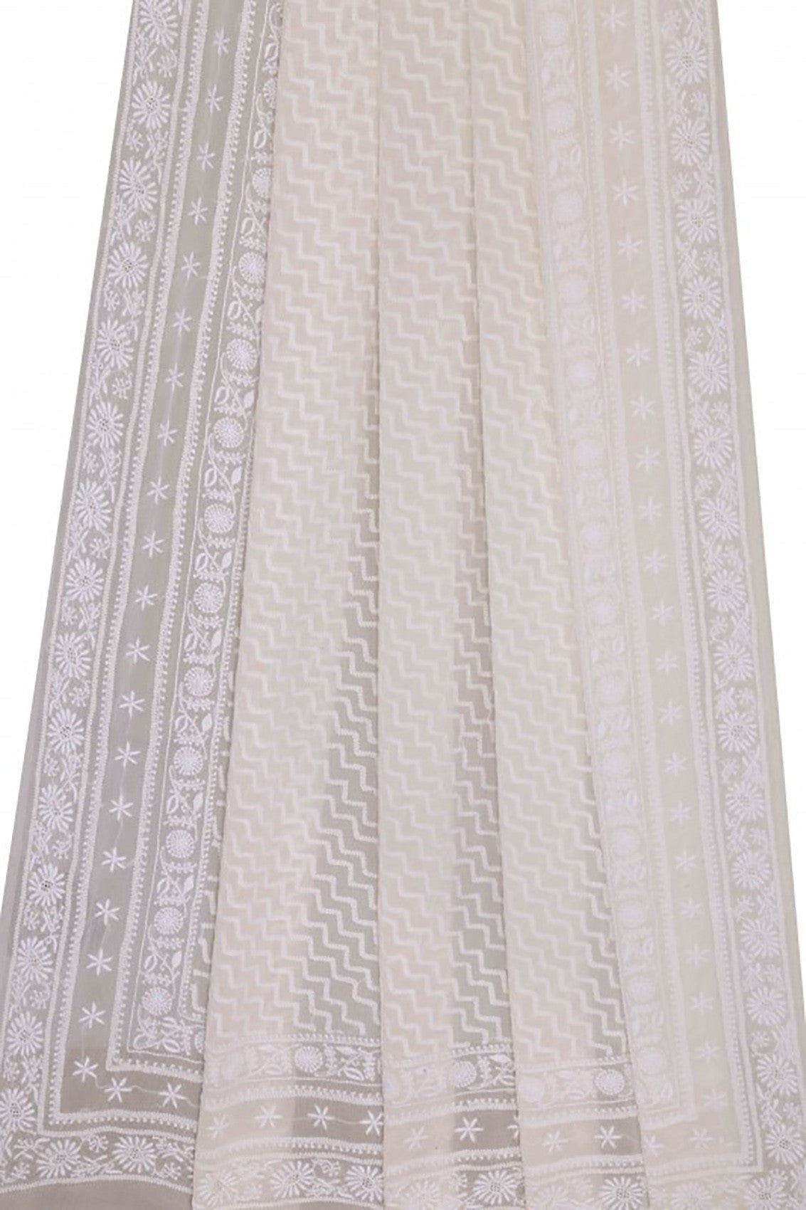 Ada Hand Embroidered Off White Pure Georgette Lucknowi Chikankari Dupatta  A615502