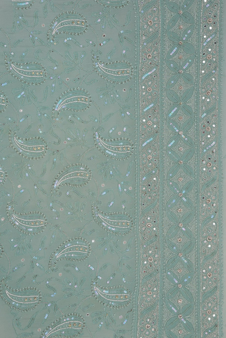 Ada Hand Embroidered Higgins Lake Grey Pure Georgette Lucknowi Chikankari Lehenga Set with Pearl & Sequinned Work A405333