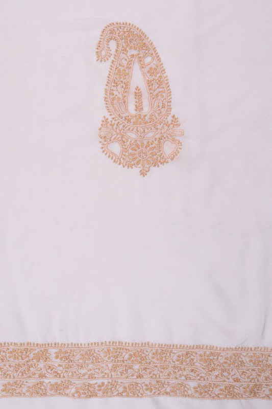 Ada Hand Embroidered Off White Georgette Lucknowi Chikan Unstitched Men's Kurta Piece A602007