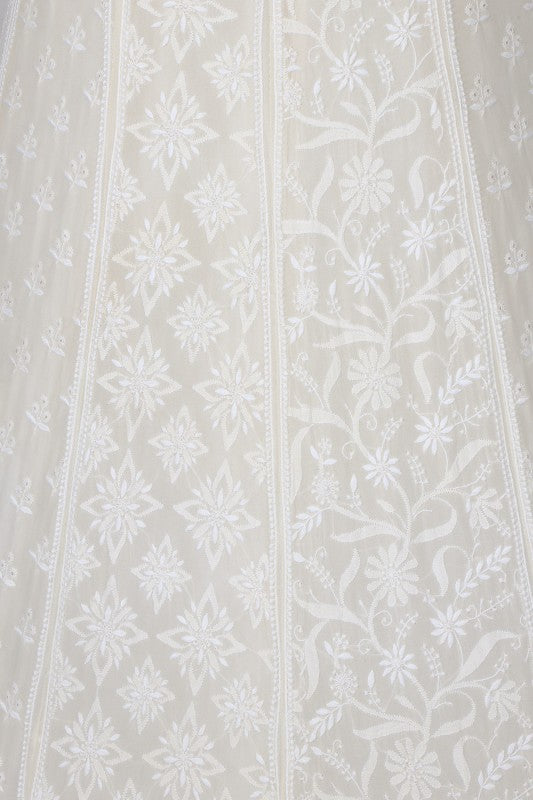 Ada Hand Embroidered White Pure Georgette Lucknowi Chikankari Lehenga Set A594297