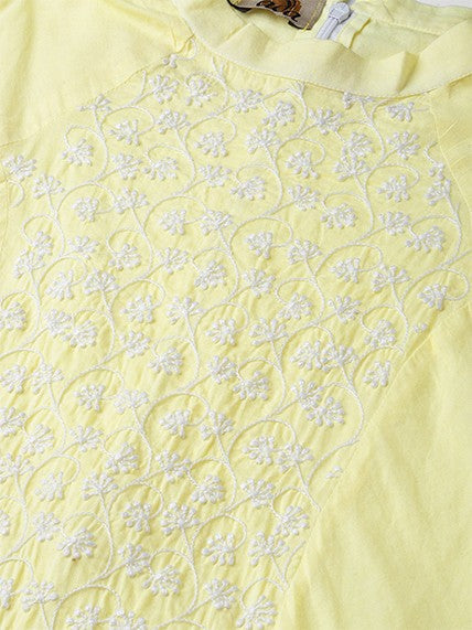 Ada Hand Embroidered Lemon Cotton Lucknow Chikan Top A100075