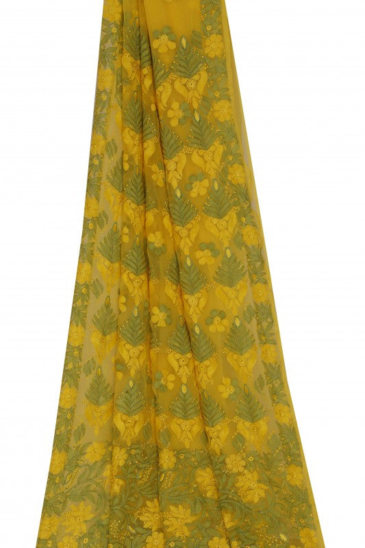 Ada Hand Embroidered Yellow Faux Georgette Lucknowi Chikankari Saree with Blouse A630385