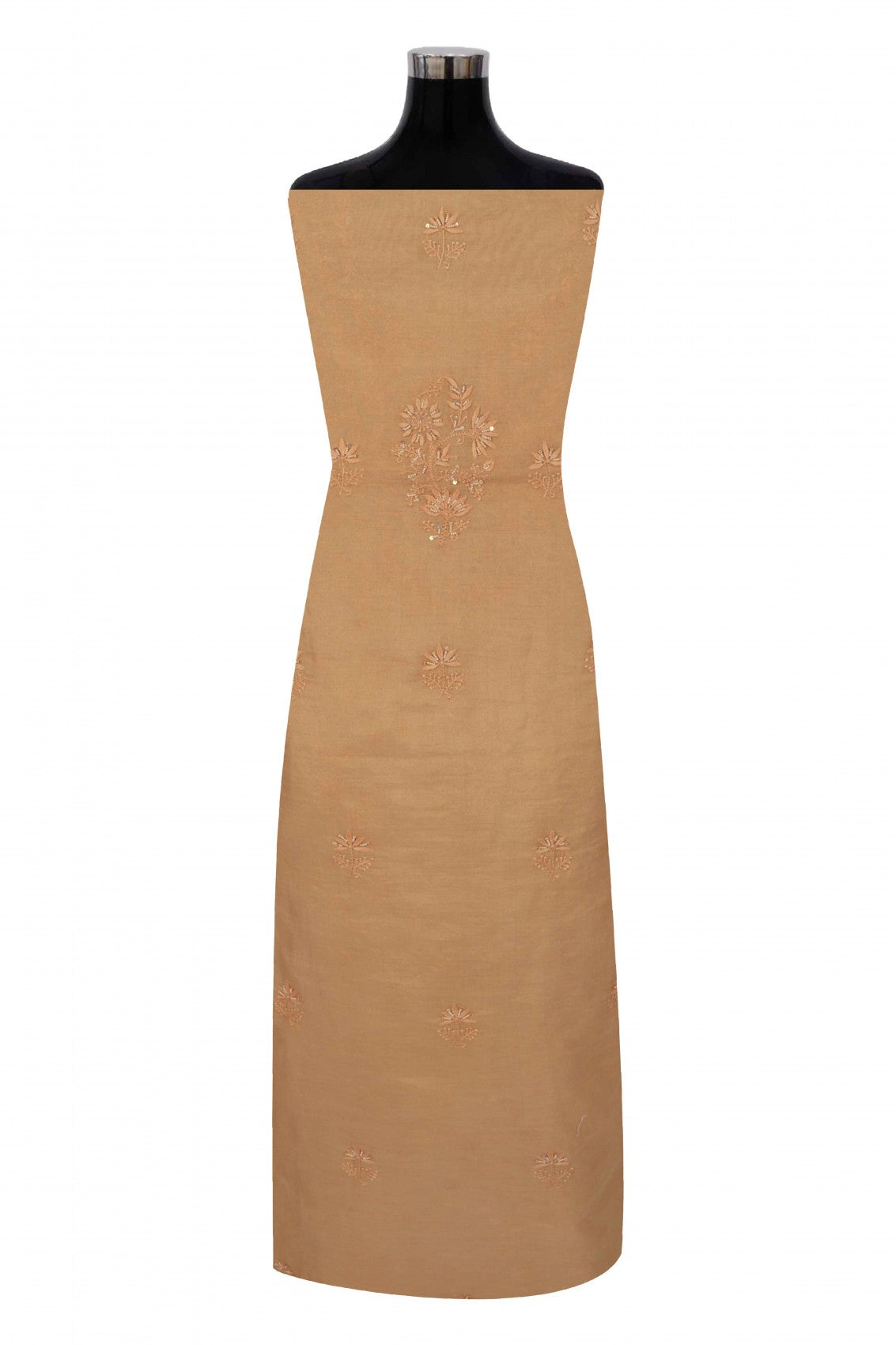 Ada Hand Embroidered Fawn Tissue Lucknowi Chikankari Unstitched Kurta Dupatta Set With Pearl Work 01A193513