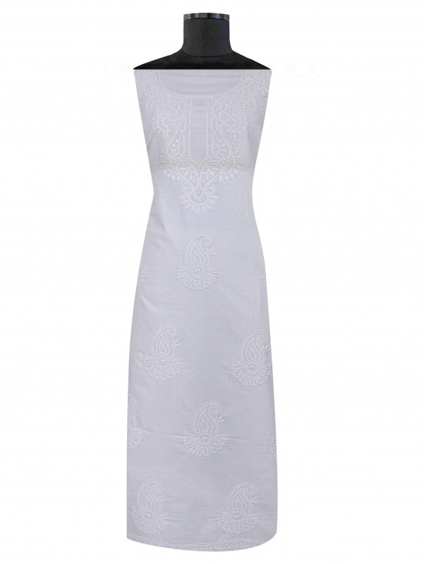 Ada Hand Embroidered White Cotton Lucknowi Chikankari Unstitched Kurta Piece A108917