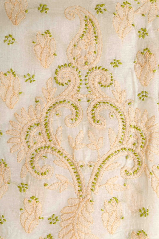 Ada Hand Embroidered Cream Cotton Lucknowi Chikan Unstitched Suit Piece A211114