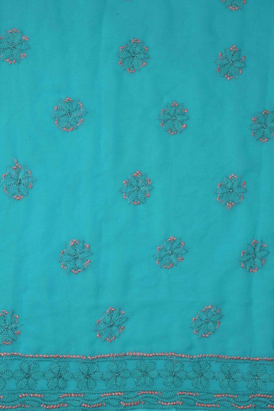 Ada Hand Embroidered Rama Green Georgette Lucknowi Chikan Unstitched Suit Piece-A211185