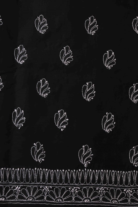 Ada Hand Embroidered Black Cotton Lucknowi Chikan Unstitched Suit Piece-A100262