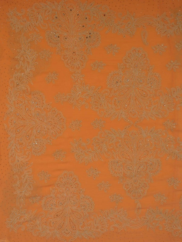 Ada Hand Embroidered Princeton Orange Pure Georgette Lucknowi Chikankari Saree/Blouse With Muqaish Work 01A82976