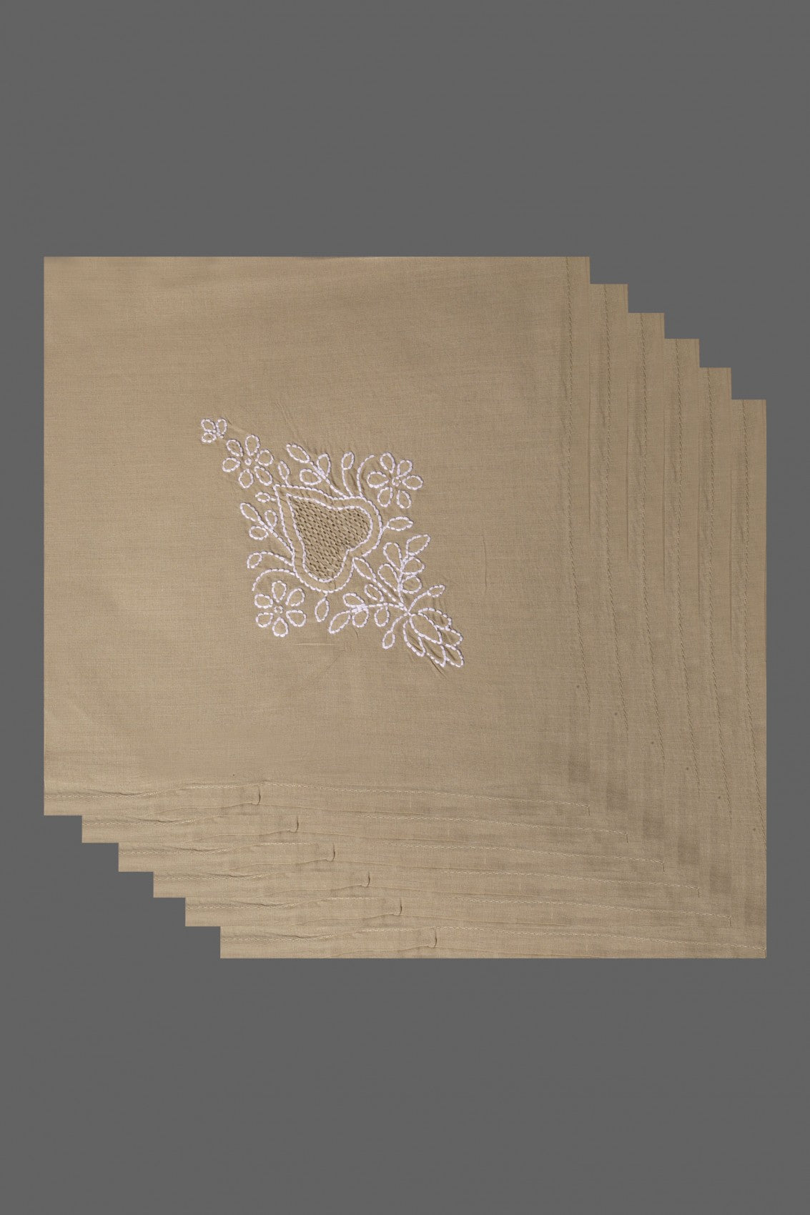 Ada Hand Embroidered Fawn Cotton Lucknowi Chikankari Napkin Set 01A122140