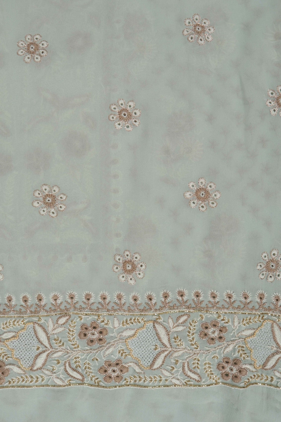 Ada Hand Embroidered Pastel Grey Pure Georgette Lucknowi Chikankari Unstitched Suit Piece With Cutdana Work A178232