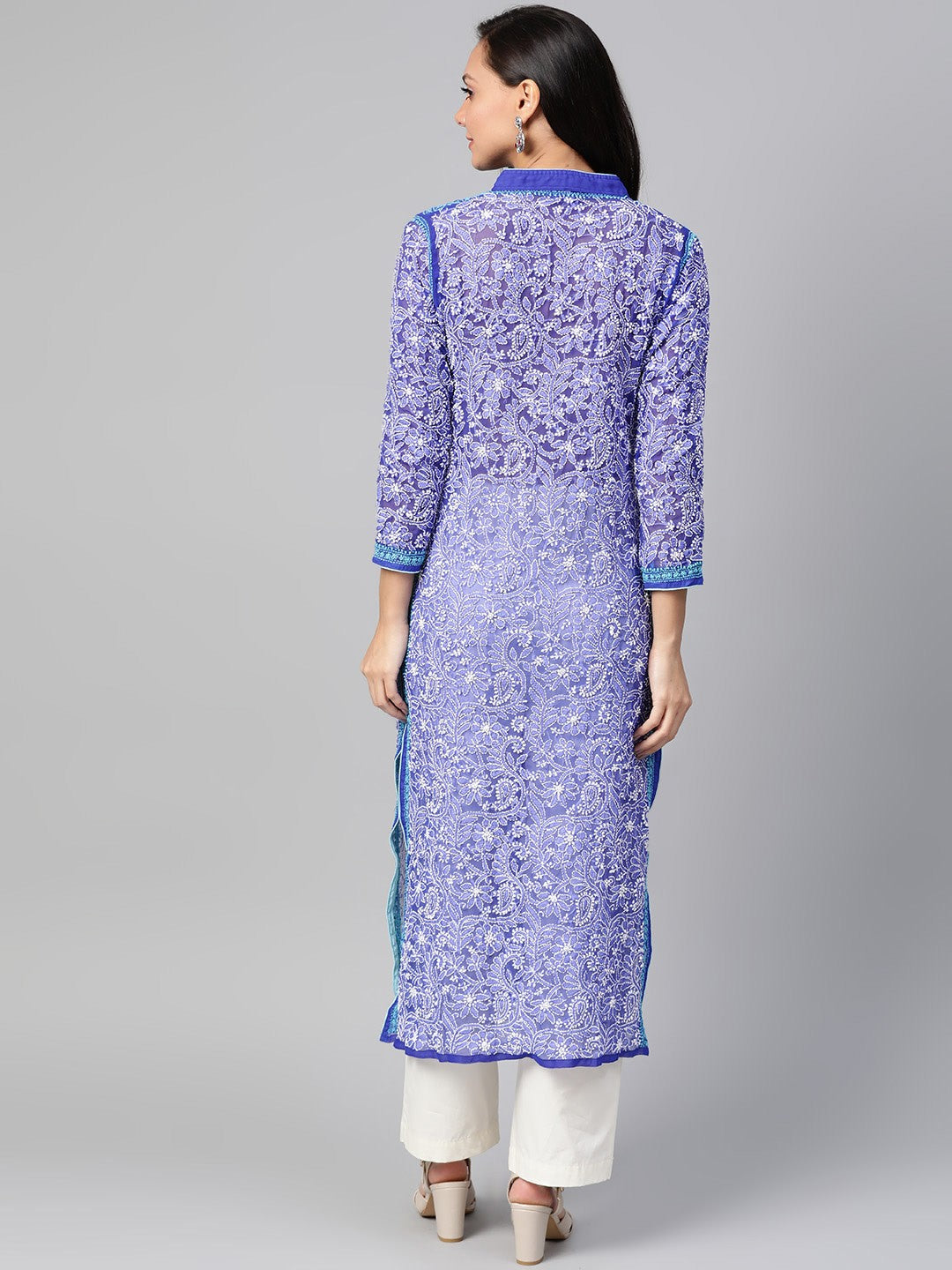 Ada Hand Embroidered Royal Blue Faux Georgette Lucknowi Chikankari Kurta A100465