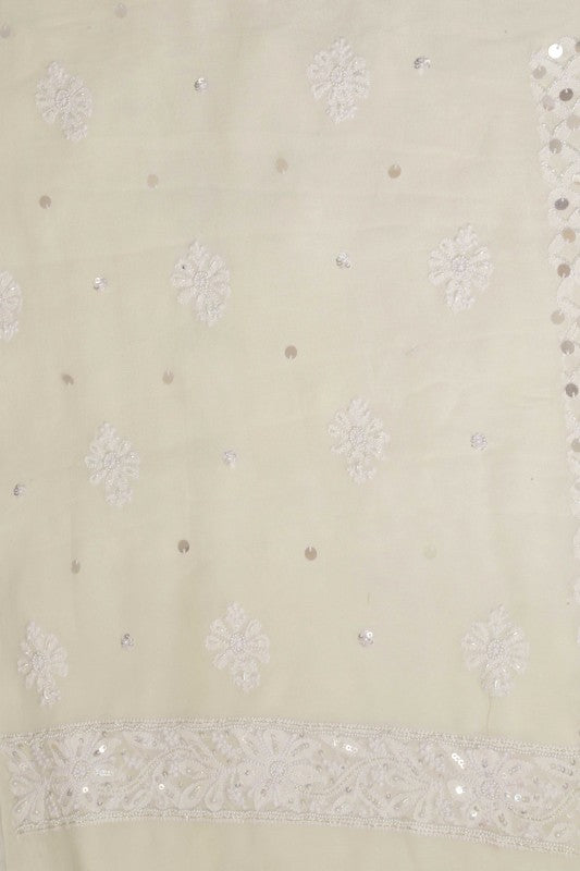 Ada Hand Embroidered White Pure Georgette Lucknowi Chikan Unstitched Kurta Dupatta Set With Pearl & Sequinned Work-01A59013