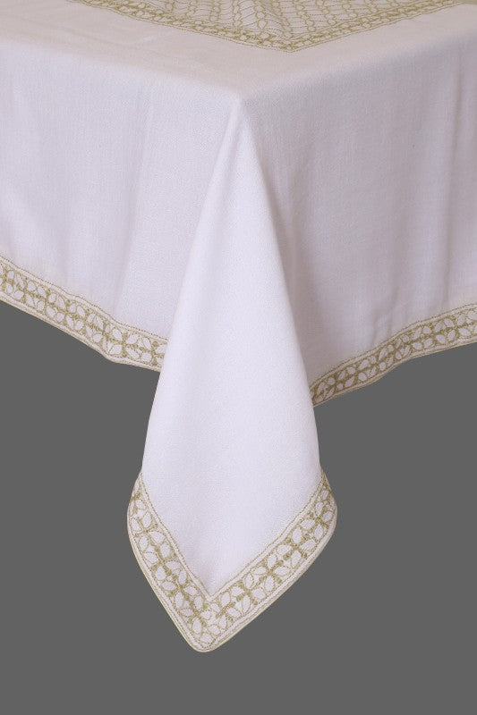 Ada Hand Embroidered White Cotton Lucknowi Chikankari Table Cover A475726