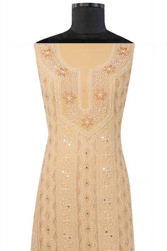 Ada Hand Embroidered Fawn Georgette Lucknowi Chikan Unstitched Kurta Piece With Pearl Work A511714