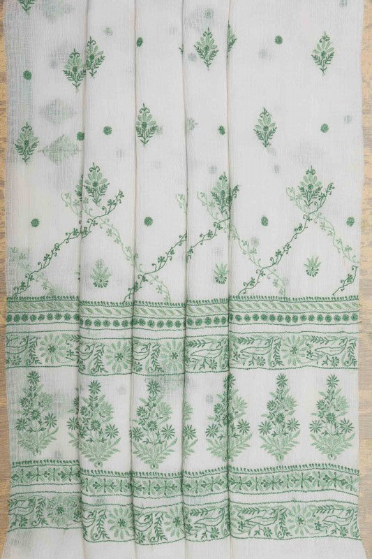 Ada Hand Embroidered White Kota Lucknowi Chikankari Saree With Blouse A623866