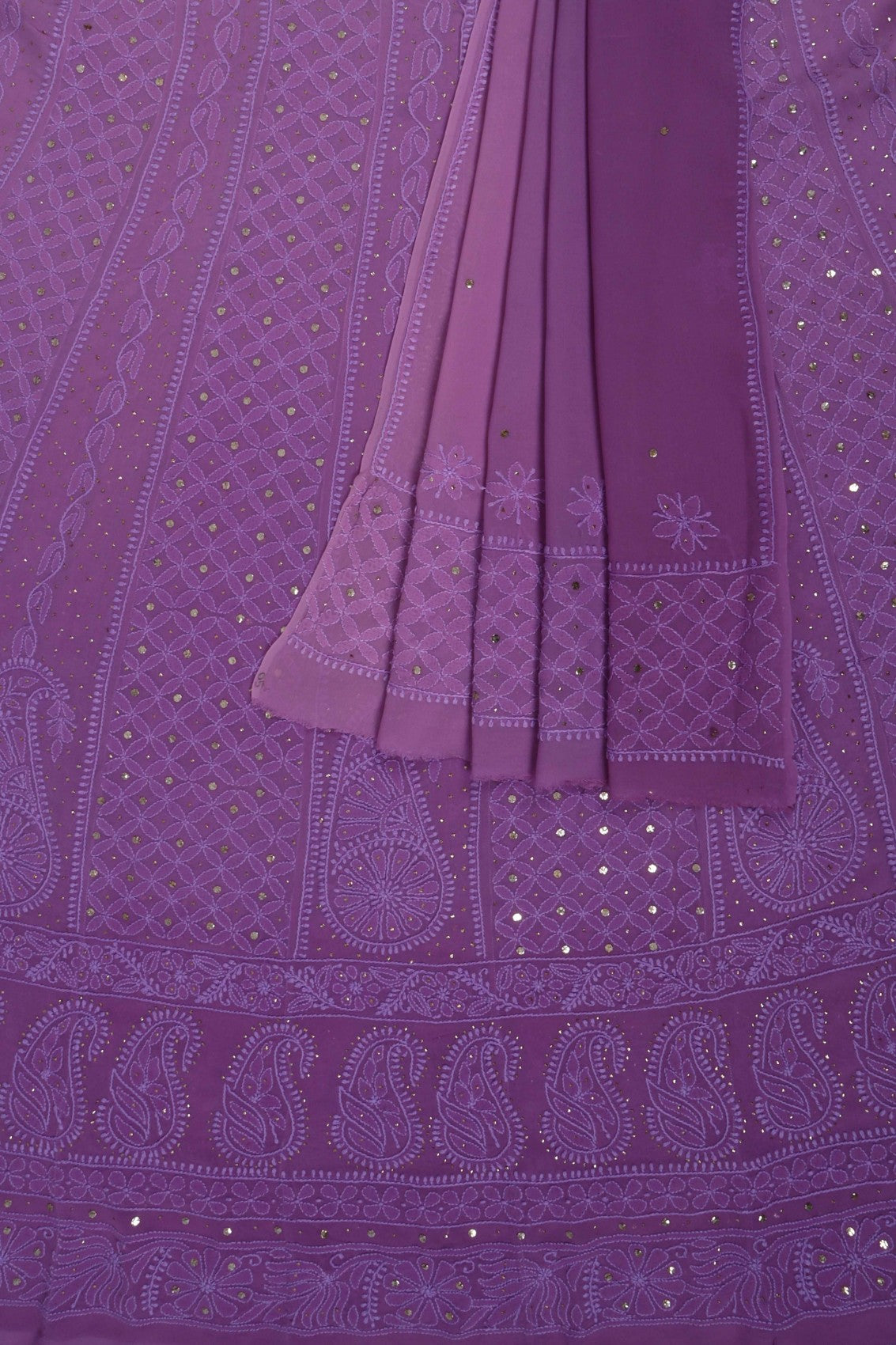 Ada Hand Embroidered Purple Ombre Shade Georgette Lucknowi Chikankari Semi-Stitched Anarkali Kurta Dupatta Set With Muqaish Work 01A207573