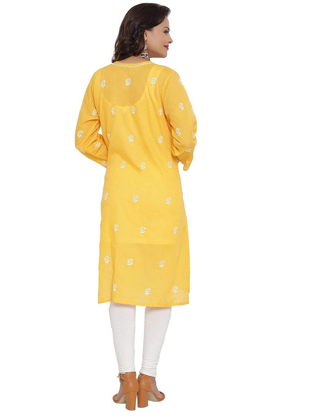 Ada Hand Embroidered Yellow Cotton Lucknow Chikankari Straight Kurta- A210483