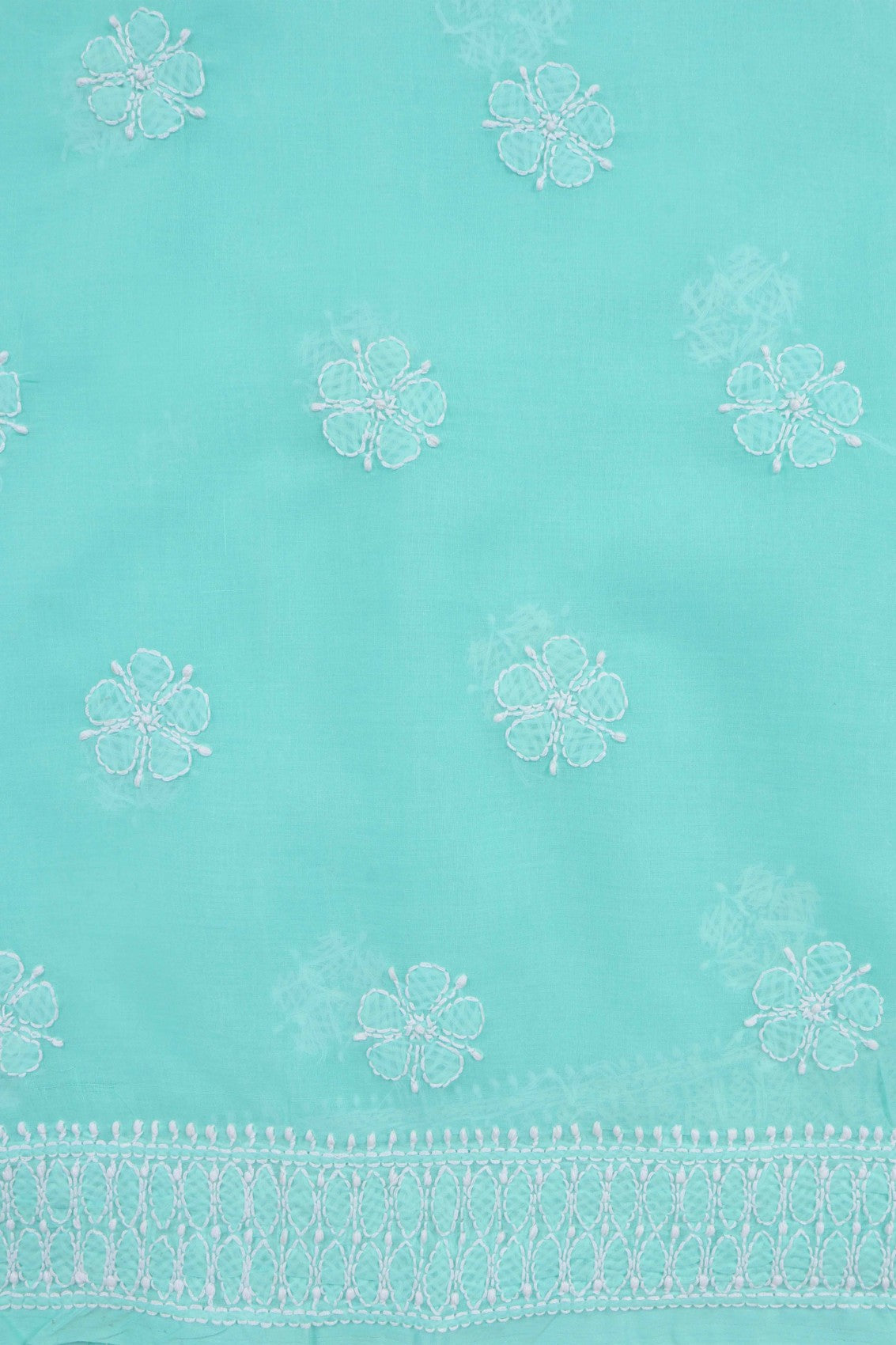 Ada Hand Embroidered Sea Green Cotton Lucknowi Chikankari Unstitched Suit Piece With Silver Lurex 01A220599