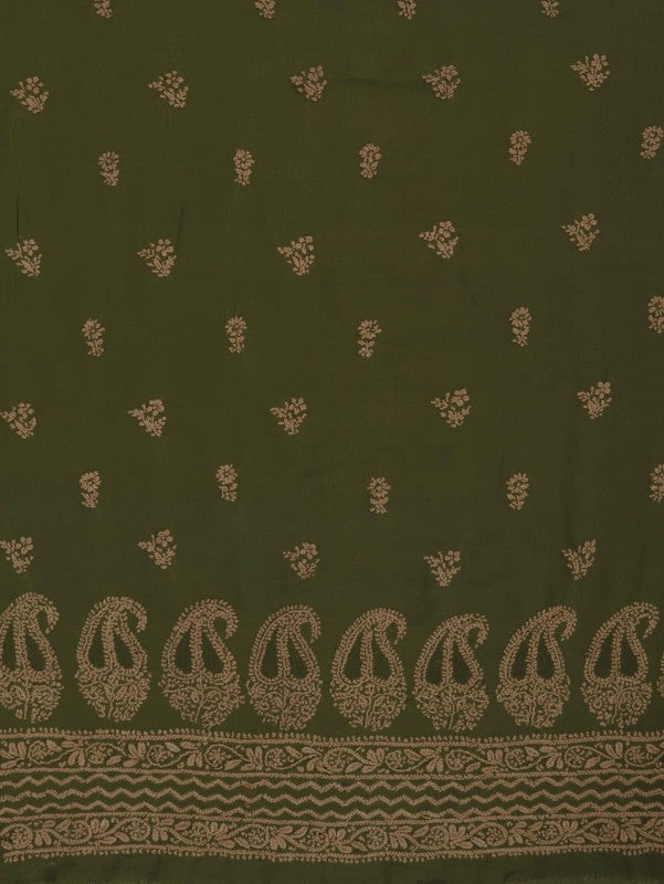 Ada Hand Embroidered Sage Green Georgette Lucknowi Chikan Unstitched Kurta Piece A316173