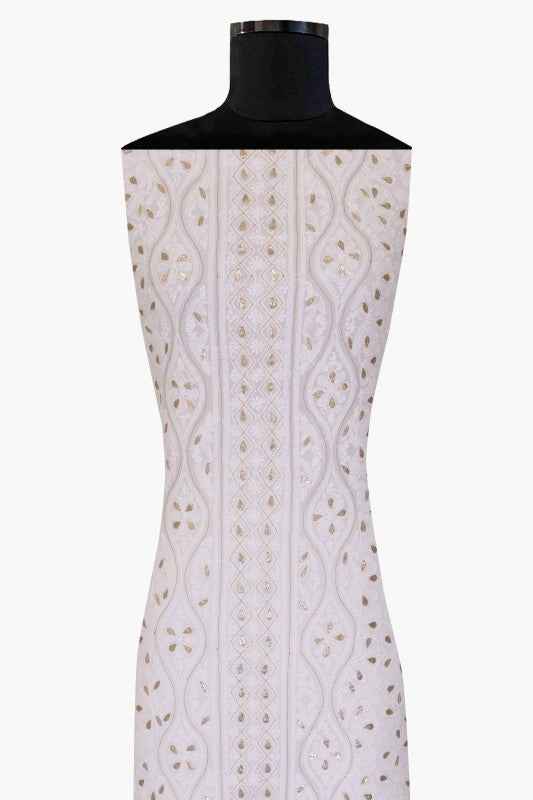 Ada Hand Embroidered White Georgette Chikan Unstitched Kurta Piece- A501449