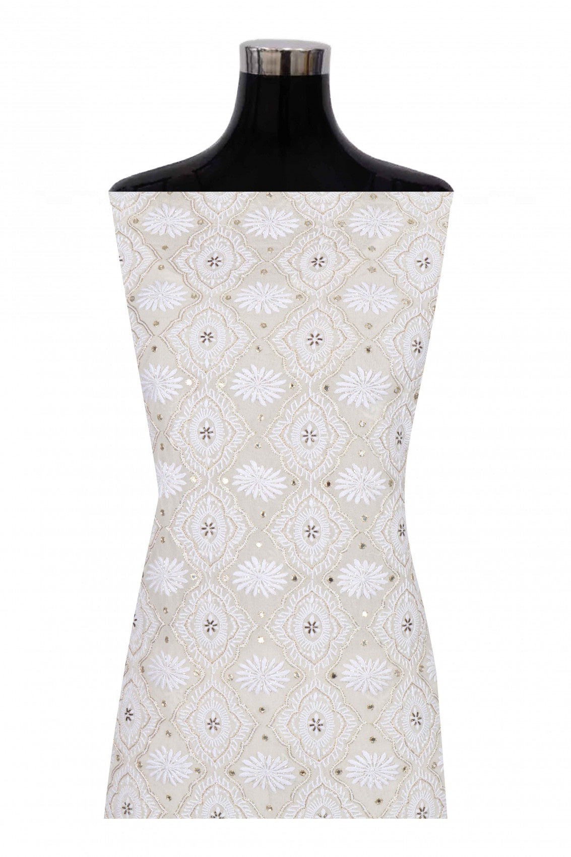 Ada Hand Embroidered White Pure Georgette Lucknowi Chikankari Unstitched Kurta Dupatta Set With Cutdana Work A392440