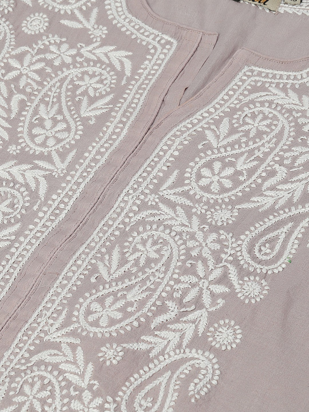 Ada Hand Embroidered Grey Chanderi Lucknowi Chikan Straight Kurta A100596