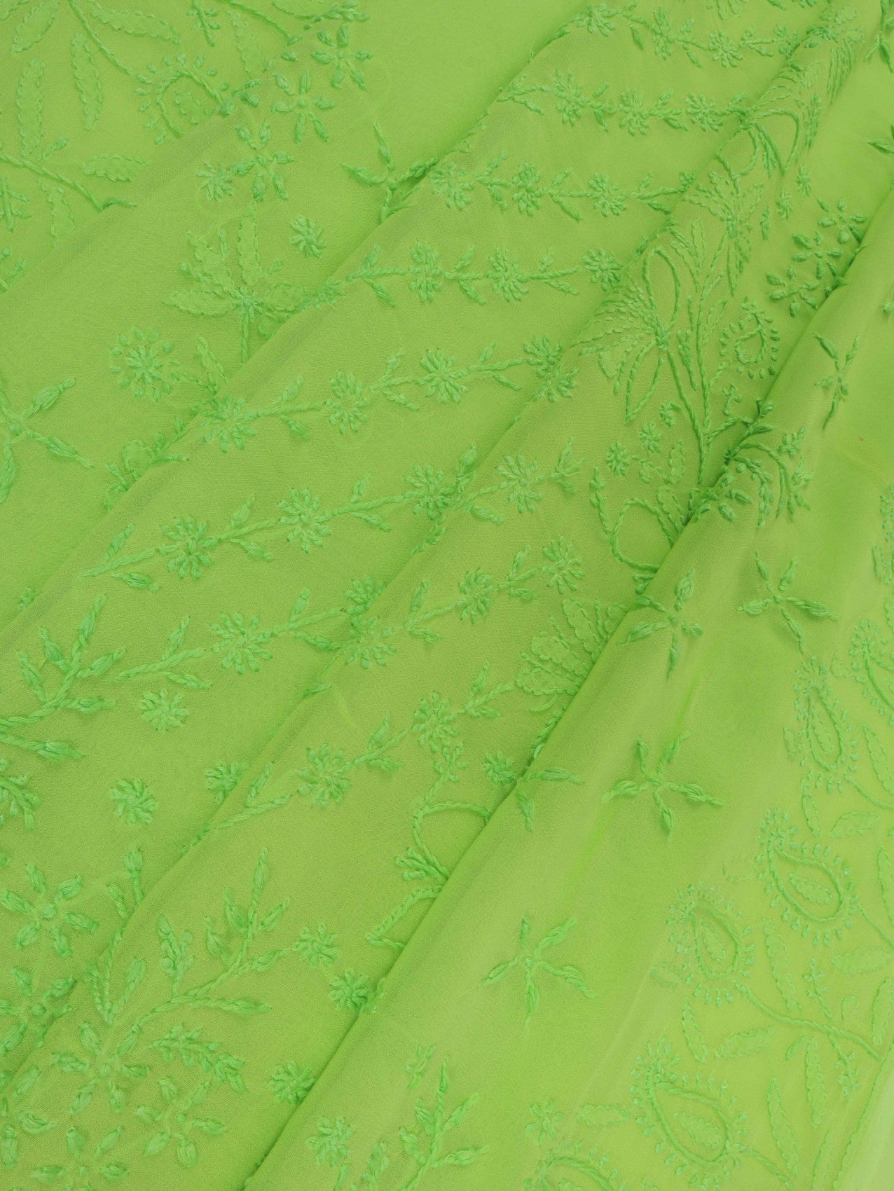 Ada Hand Embroidered Chartreuse Green Georgette Lucknowi Chikankari Saree with Blouse 01A131009