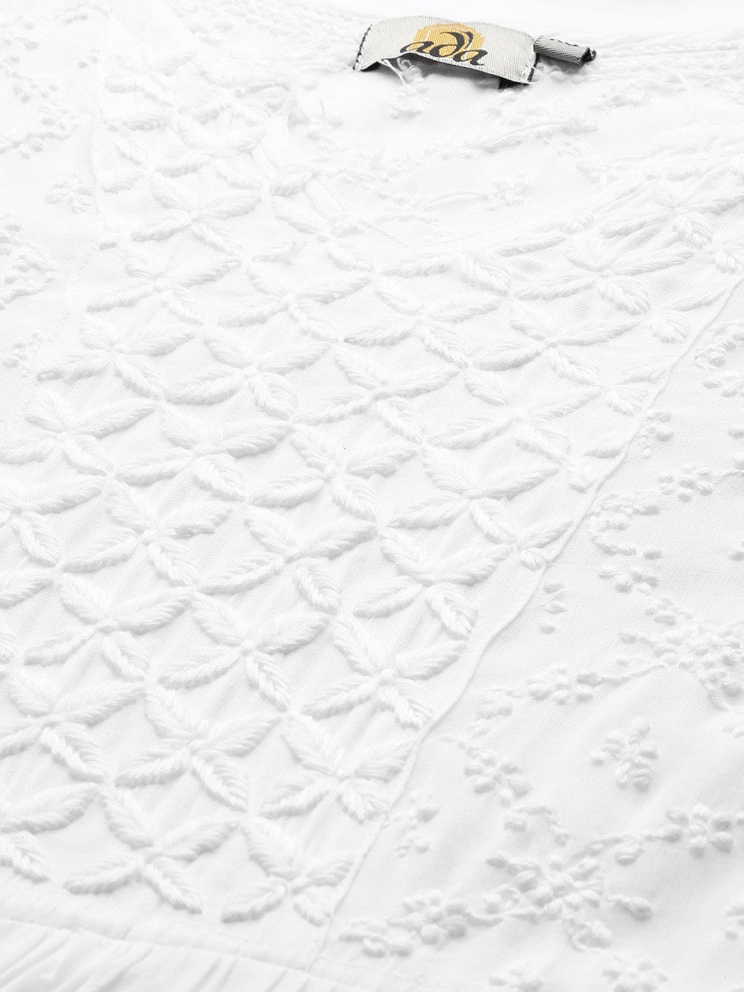 Ada Hand Embroidered White Muslin Lucknow Chikankari Anarkali Kurta-A411153