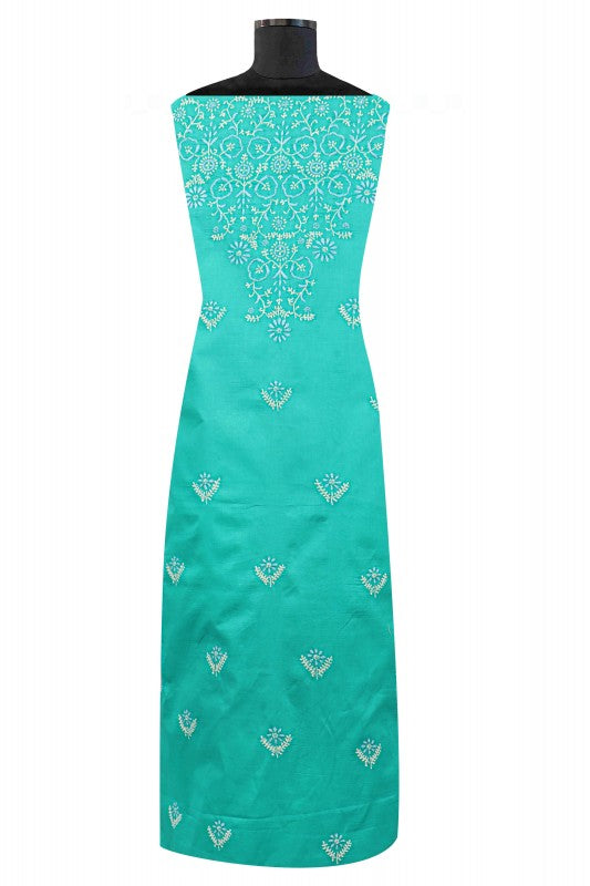 Ada Hand Embroidered Sea Green Cotton Lucknowi Chikan Unstitched Suit Piece A478843