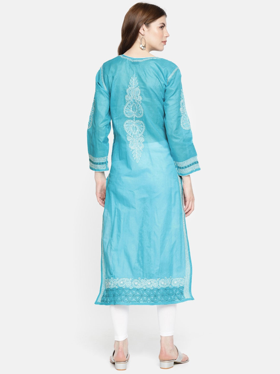 Ada Hand Embroidered Blue Cotton Lucknowi Chikankari Straight Kurta A230766