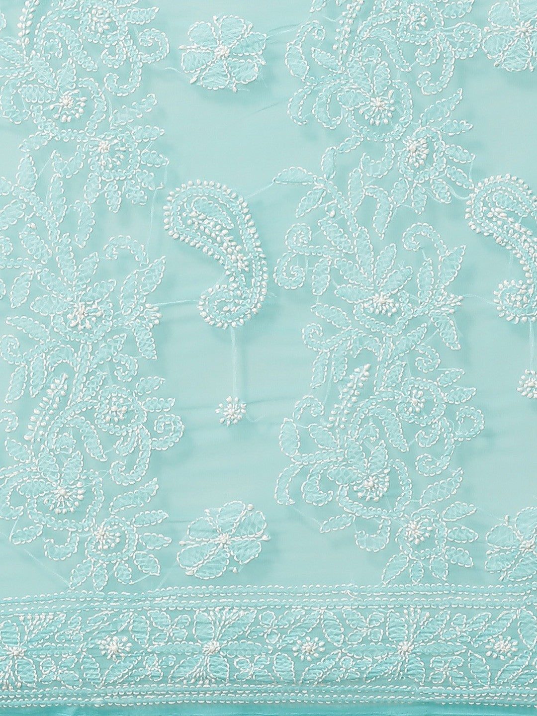 Ada Hand Embroidered Turquoise Blue Georgette Lucknow Chikan Saree With Blouse-A311298