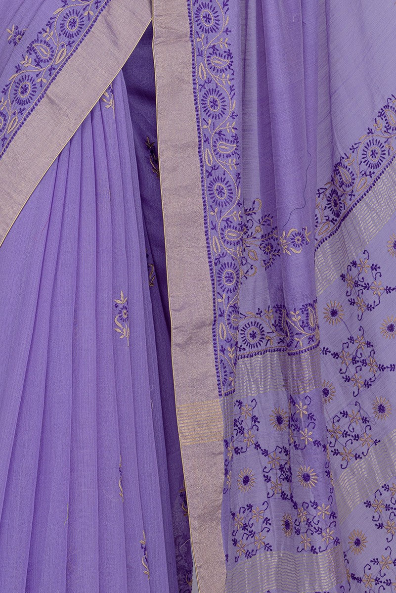 Ada Hand Embroidered Mauve Chanderi Lucknowi Chikankari Saree with Blouse- A497446