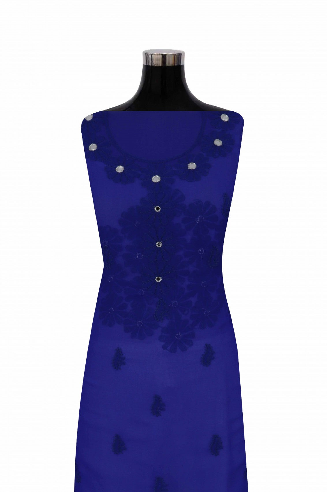 Ada Hand Embroidered Royal Blue Georgette Lucknowi Chikan Unstitched Kurta Piece With Mirror Work A105849