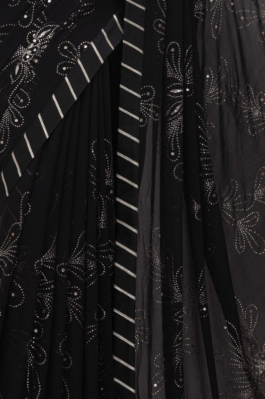 Ada Hand Embroidered Black Pure Georgette Lucknowi Chikankari Saree/Blouse with Muqaish Work A331928
