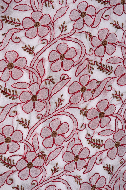 Ada Hand Embroidered White Georgette Lucknowi Chikan Unstitched Kurta Piece A117825