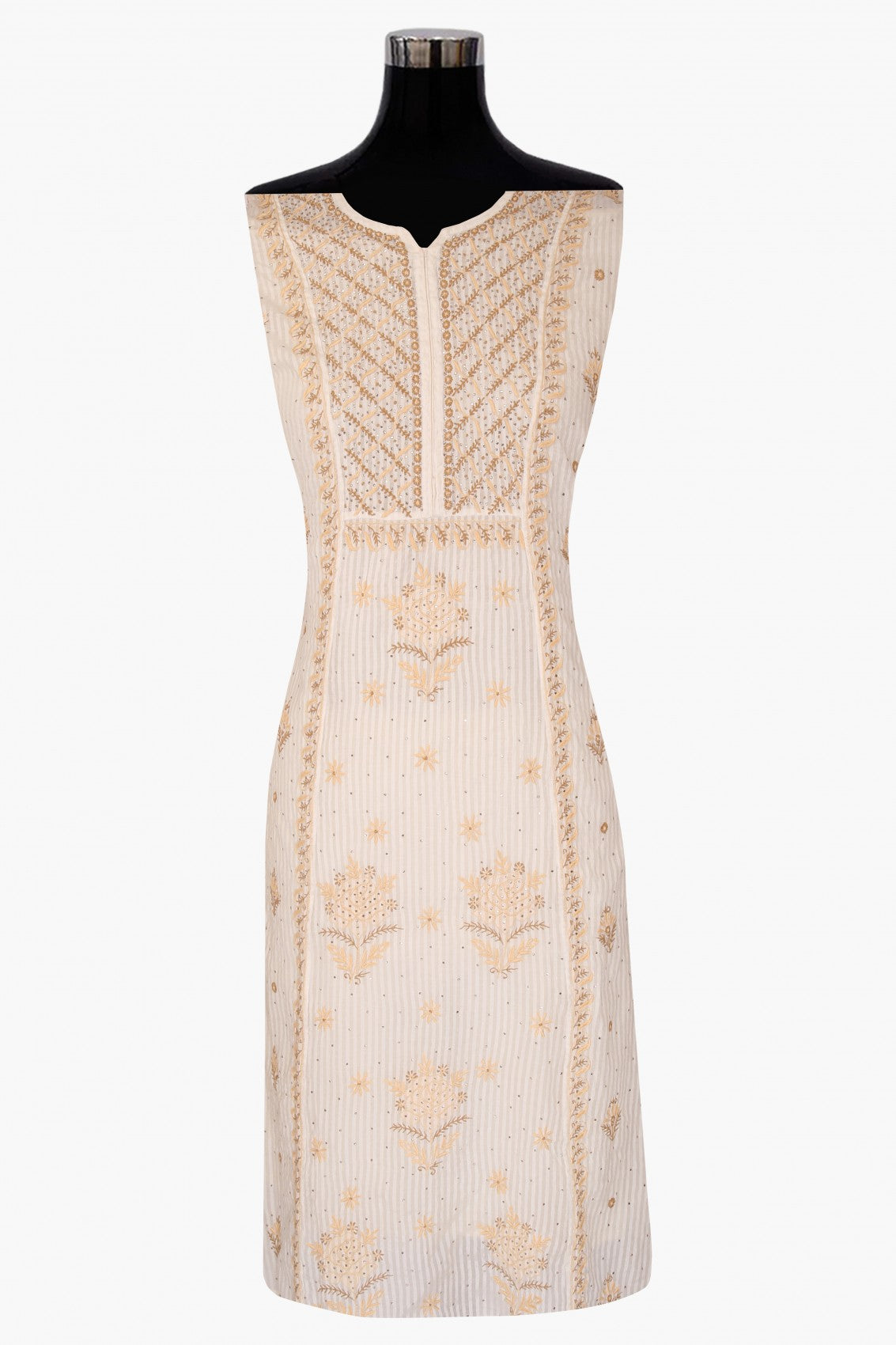 Ada Hand Embroidered White Chanderi Lucknowi Chikankari Semi-stitched Kurta Dupatta Set With Muqaish Work 01A136886
