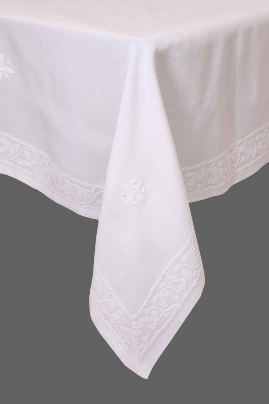 Ada Hand Embroidered White Cotton Lucknowi Chikankari Table Cover-A575960