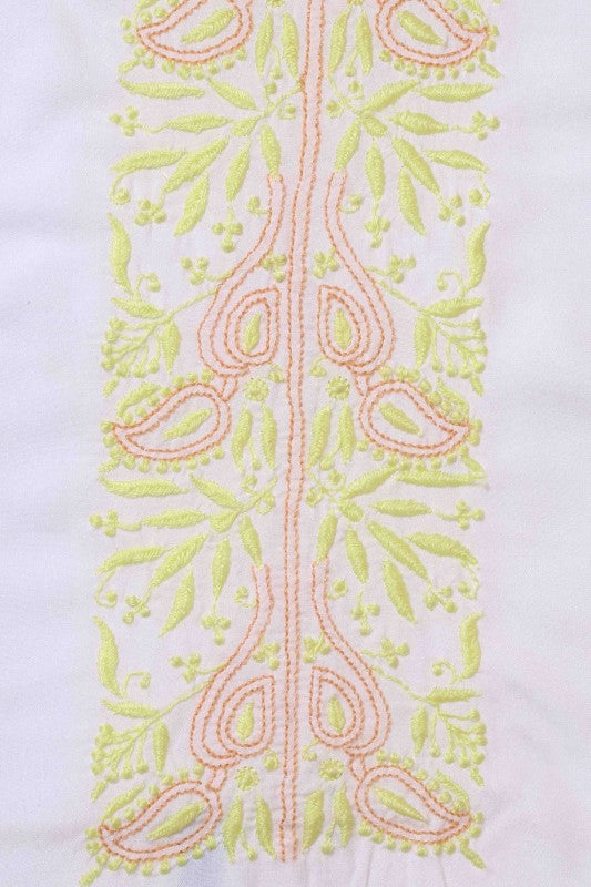 Ada Hand Embroidered White Cotton Lucknowi Chikankari Table Cover-A220549