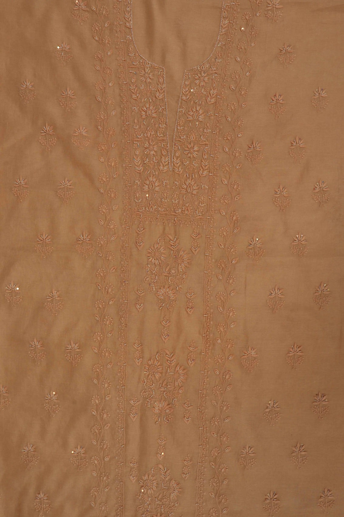 Ada Hand Embroidered Fawn Tissue Lucknowi Chikankari Unstitched Kurta Dupatta Set With Pearl Work 01A193513