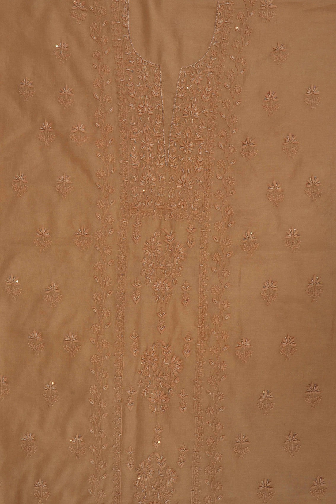 Ada Hand Embroidered Fawn Tissue Lucknowi Chikankari Unstitched Kurta Dupatta Set With Pearl Work 01A193513